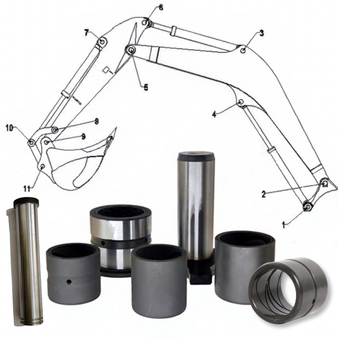 Hydraulic cylinder pin and bushing for excavator joint connection
